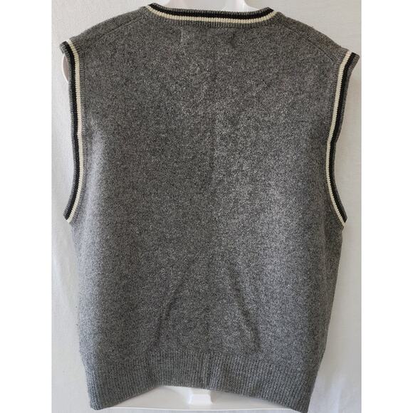 Gap Vintage 90s Lambswool Gray White Black Geometric Knit Sweater Vest Mens XL - Picture 2 of 9